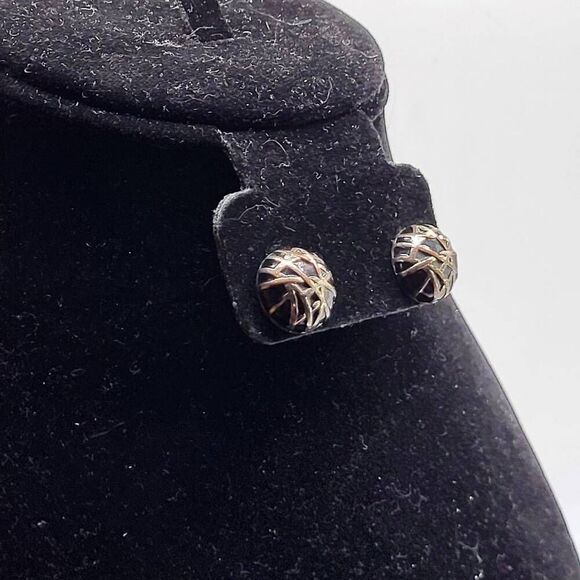 Vintage 80s Abstract Modernist Silver and Black Stud Earrings - Picture 2 of 6